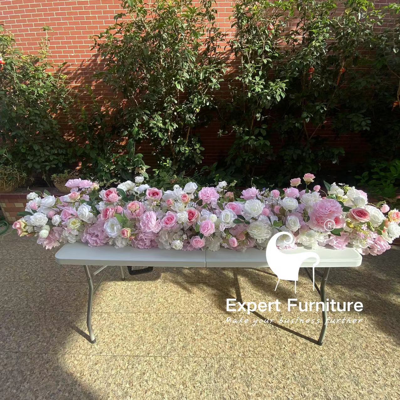 Artificial silk rose flower table wedding party decor flower runner ...
